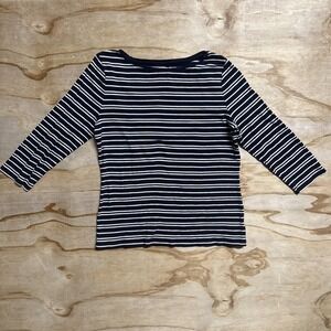 Talbots Women's Nautical Navy /white Stripe Boat Neck 3/4‎ Sleeve Size L Top